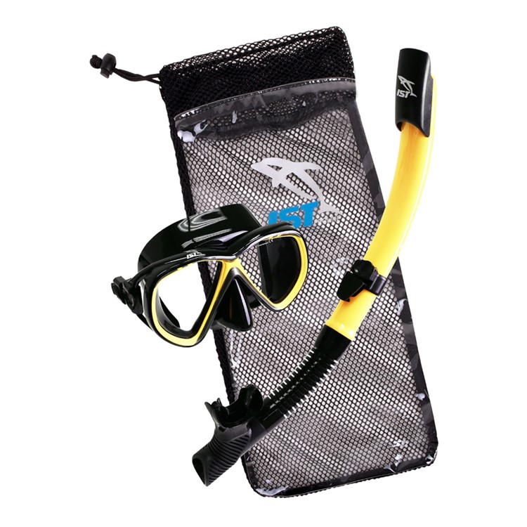 IST Junior Snorkeling Mask & Snorkel Black Silicone/Light Yellow Combo Set-img-1