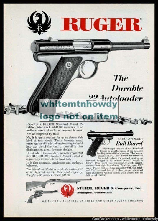 1966 RUGER Standard Model and Bull Barrel Pistol Original PRINT AD-img-0