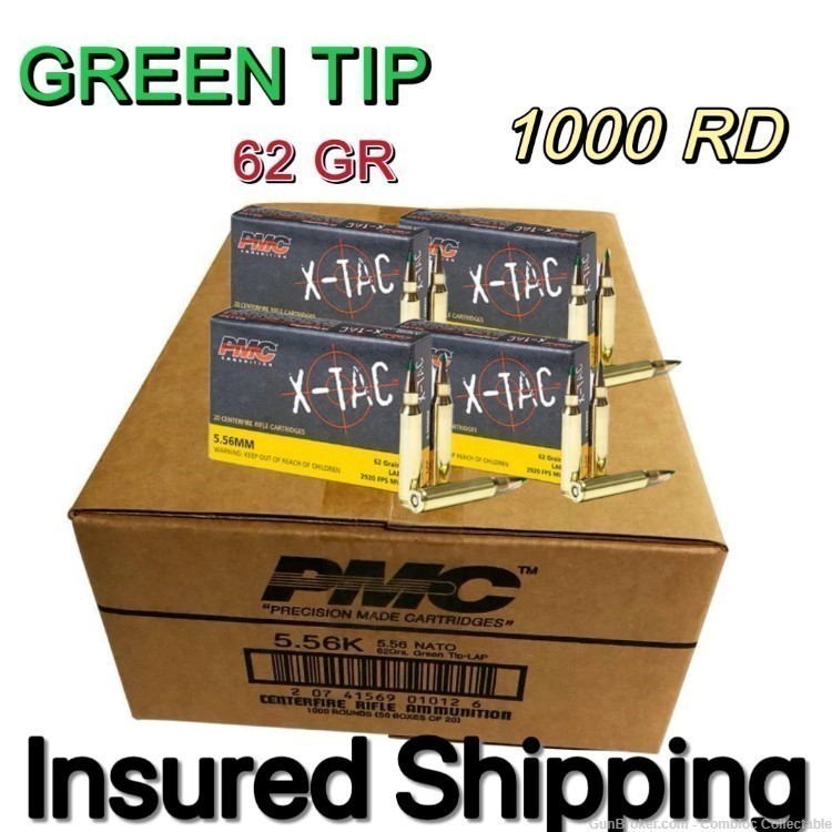 PMC X-TAC 5.56 62GR FMJ M855 Green Tip 1,000 Round Case-img-0