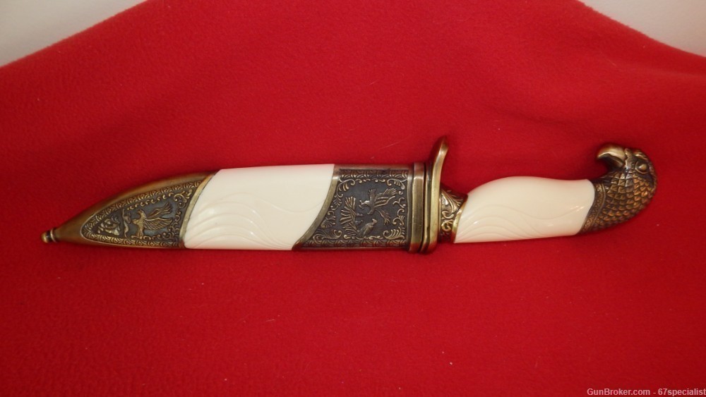 Collectible Eagle Head Dagger Knife Bayonet with Matching Scabbard 15/1/2" -img-2