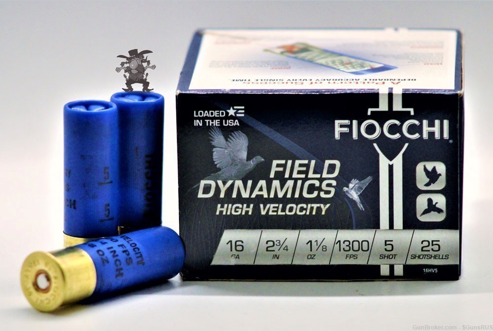 16 ga FIOCCHI High Velocity Field Dynamics 16 Gauge 2¾" Lead No.5 Shot 25RD-img-1