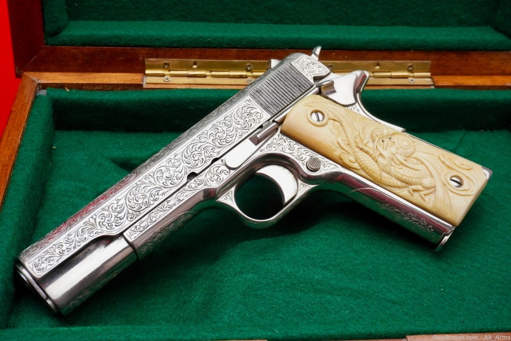 1917 Colt Government 1911 .45 Nickel *FULL COVERAGE VINTAGE ENGRAVING*-img-4