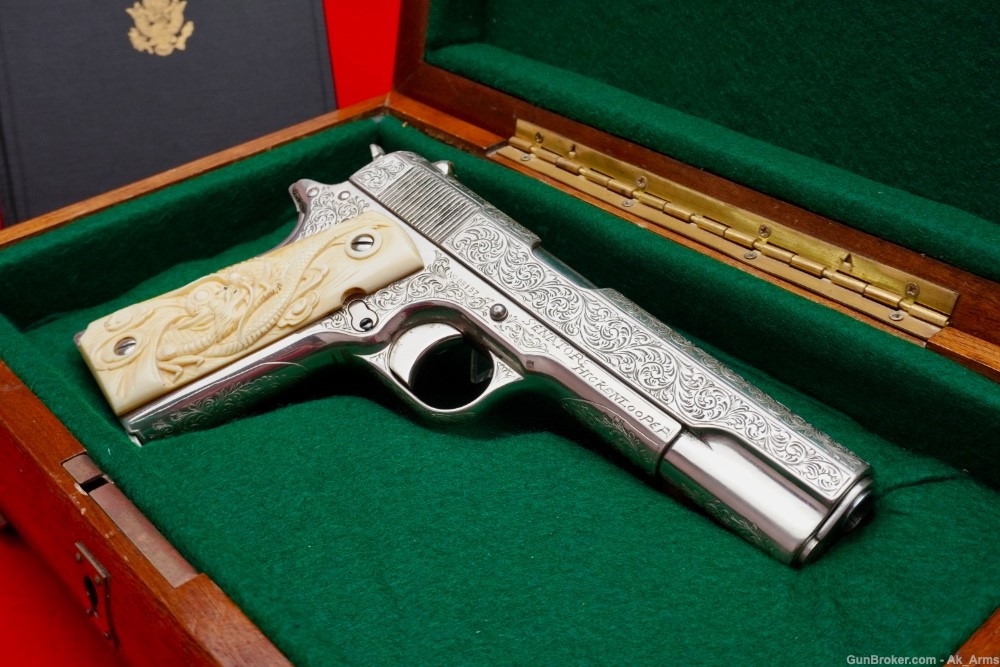 1917 Colt Government 1911 .45 Nickel *FULL COVERAGE VINTAGE ENGRAVING*-img-0