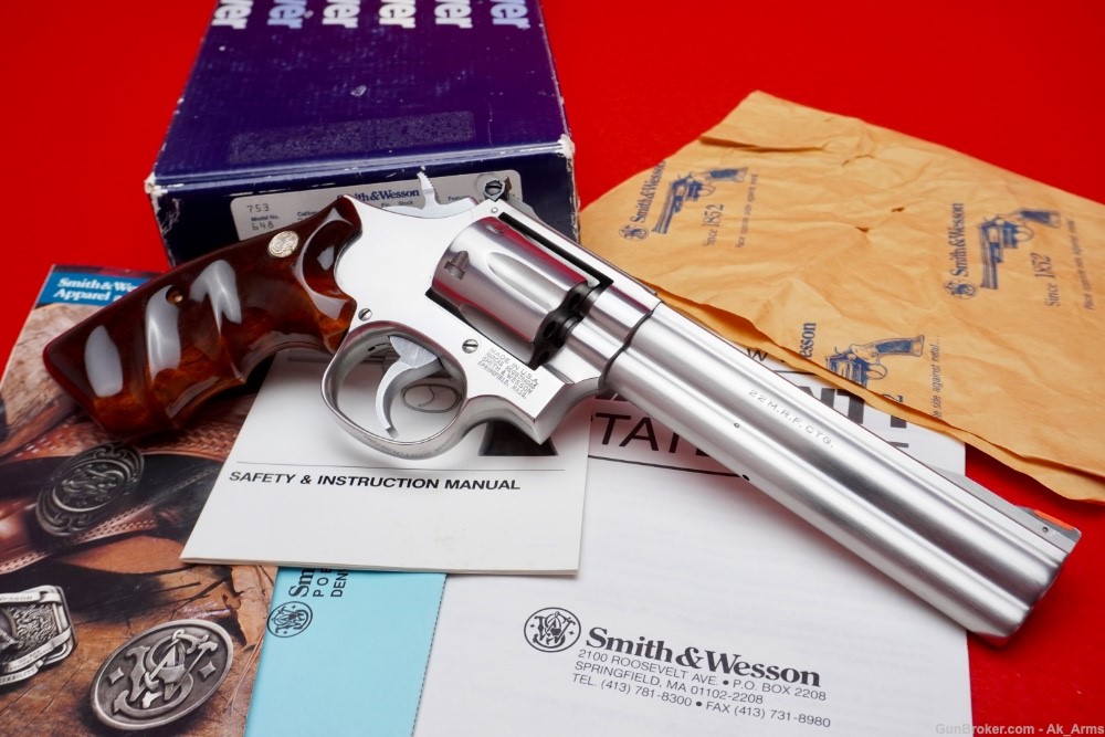 RARE Smith and Wesson 648 No Dash .22WMR 6" Stainless In Box!-img-4