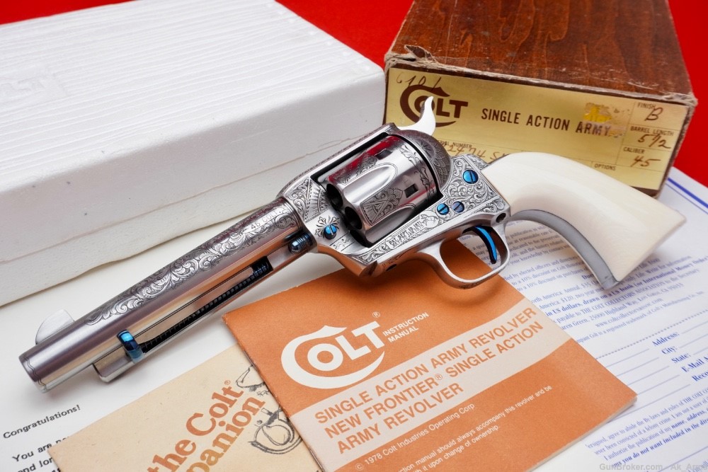 1977 Colt SAA .45 Colt 5.5" French Grey Finish In Box *MASTER ENGRAVED SAA*-img-1