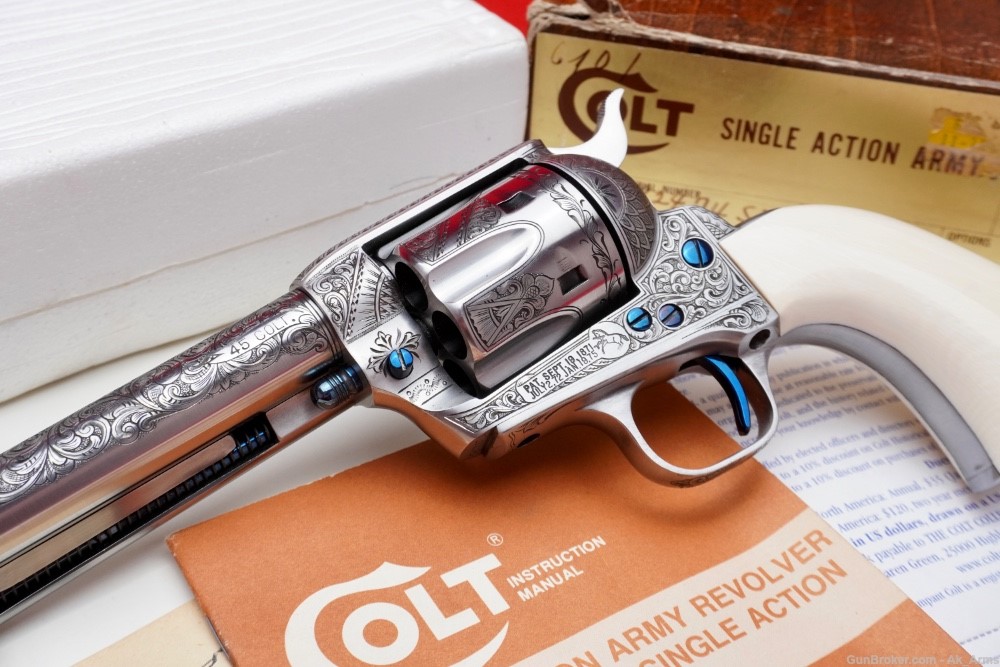 1977 Colt SAA .45 Colt 5.5" French Grey Finish In Box *MASTER ENGRAVED SAA*-img-0