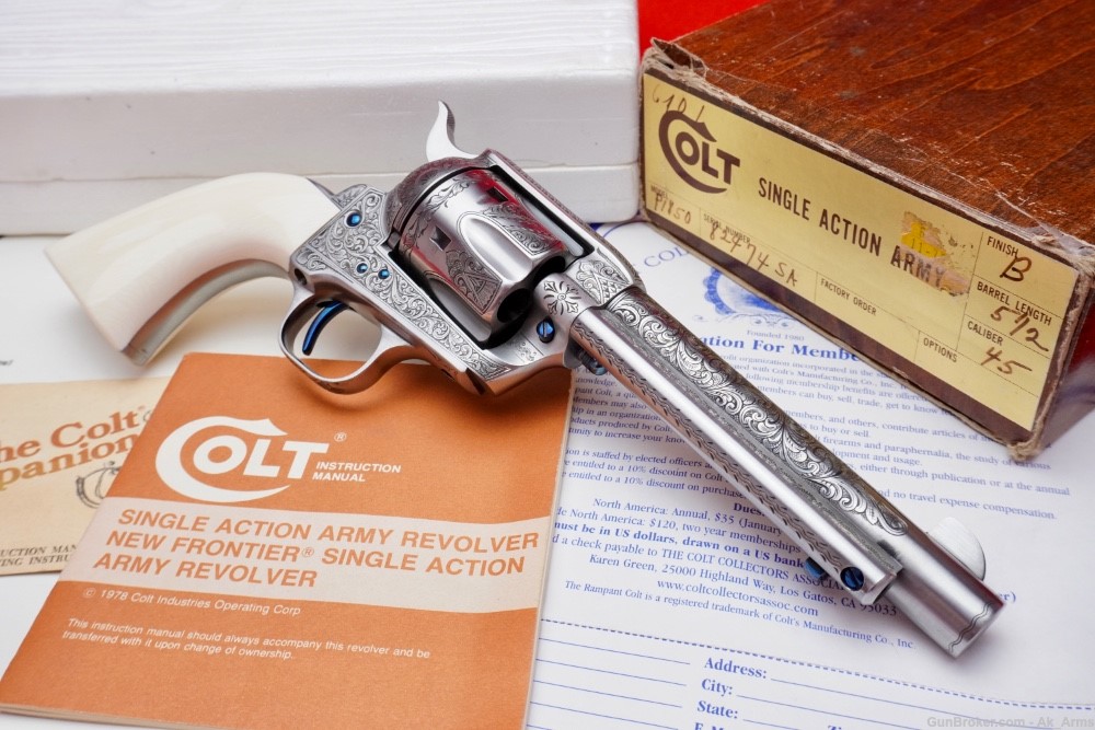 1977 Colt SAA .45 Colt 5.5" French Grey Finish In Box *MASTER ENGRAVED SAA*-img-5