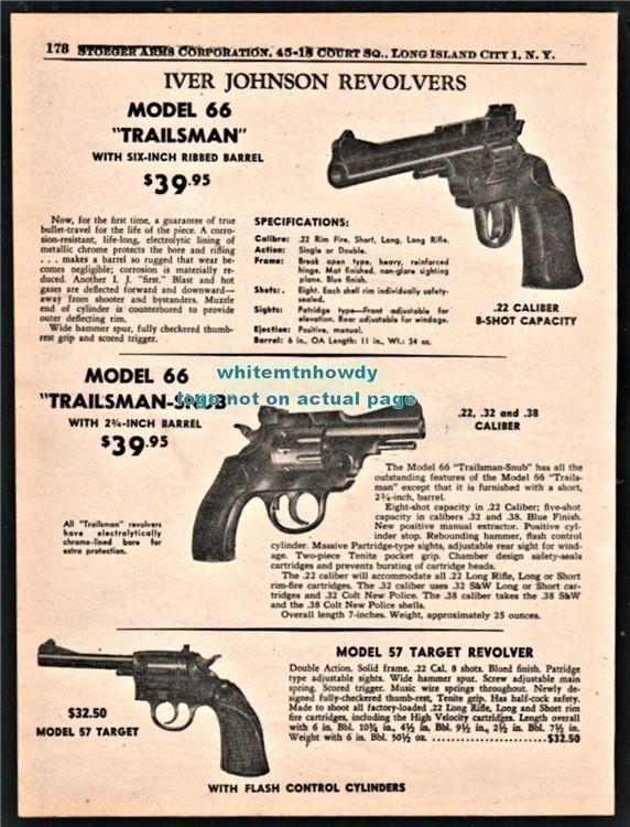 1961 IVER JOHNSON Model 66 Trailsman, Snub, 57 Target Revolver AD-img-0