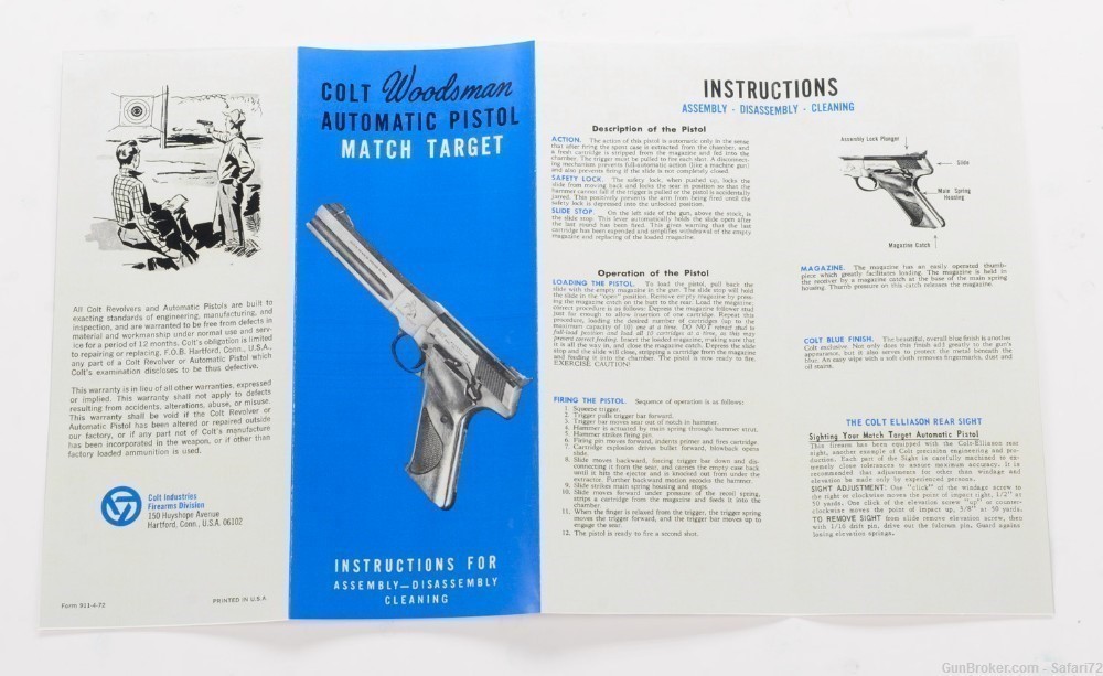 Colt Woodsman Match Target Instruction Manual. Colt Form 911-4-72-img-2