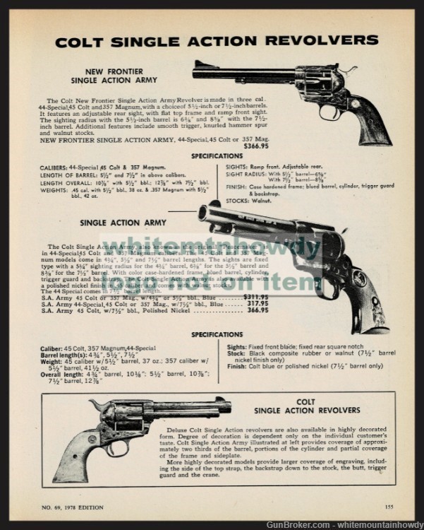 1978 COLT New Frontier, Single Action Army and Deluxe SA Revolver PRINT AD-img-0