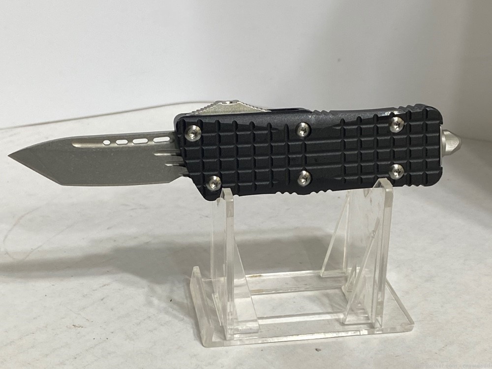 MINI Troodon Style OTF DA, AUTO Knife-5.5",2" Tanto D2 Black-img-0