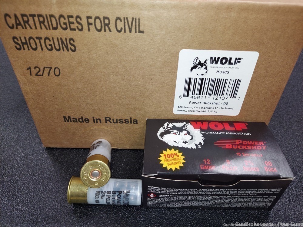 Wolf Power Buckshot 00 Buck 12ga 9 Pellet 2 3/4" 120 Rds Shotgun Ammo-img-1