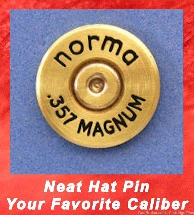 Norma   357 MAGNUM MAG Brass Cartridge Hat Pin, Tie Tac Ammo Bullet-img-0