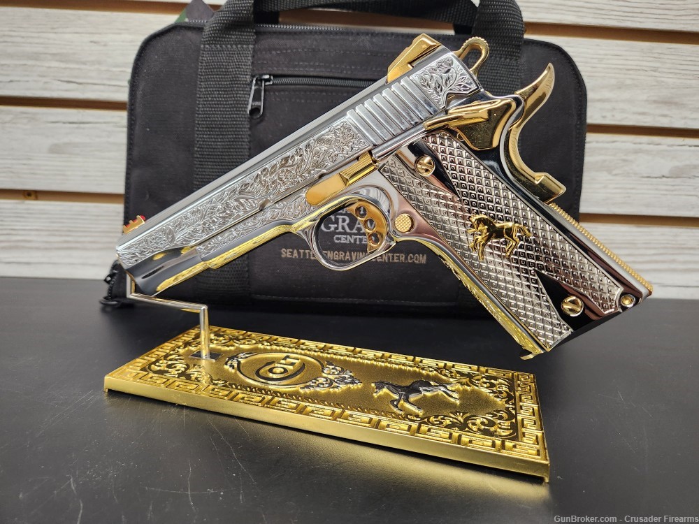 “VINES & BERRIES” GOLD AND NICKEL PLATED & ENGRAVED COLT 1911 45ACP 5"-img-0