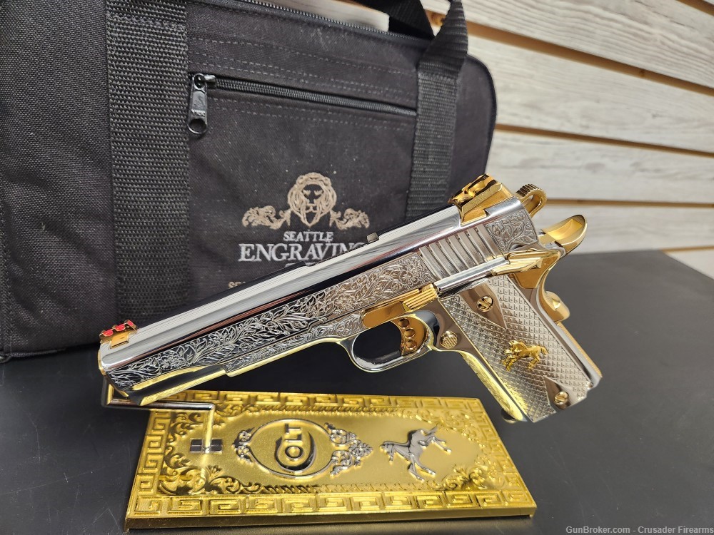 “VINES & BERRIES” GOLD AND NICKEL PLATED & ENGRAVED COLT 1911 45ACP 5"-img-1
