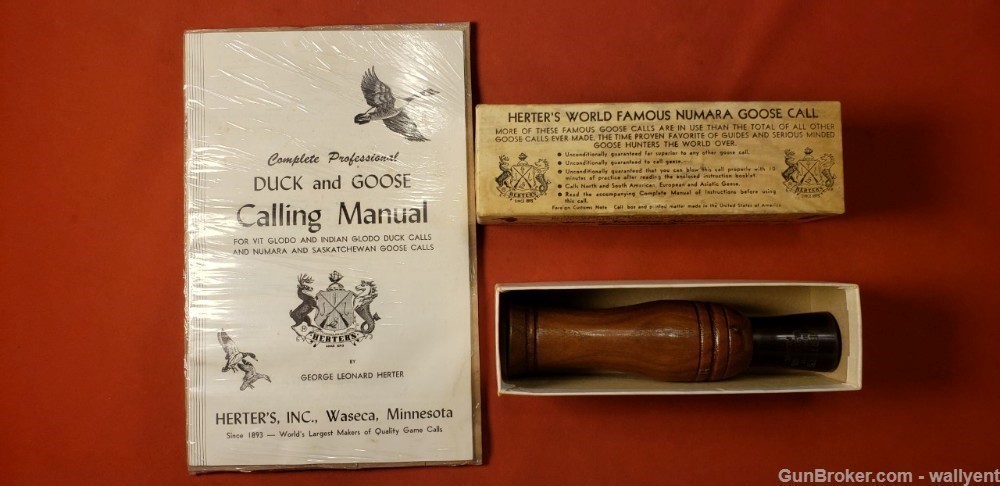 Herters World famous Numara No.377 Goose Call Box Manual vintage bird game -img-0
