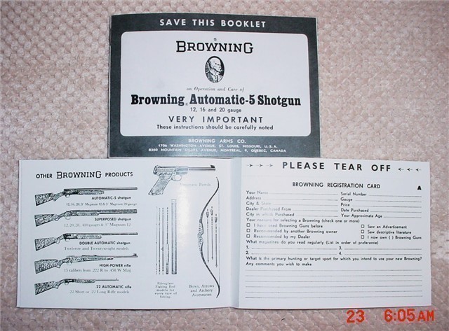 Browning A5  12,16,20 Gauge Shotgun Manual 1967-img-0