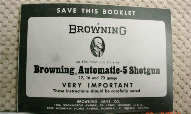 Browning A5  12,16,20 Gauge Shotgun Manual 1967-img-1