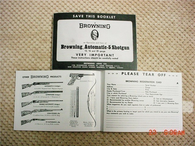 Browning A5  12,16,20 Gauge Shotgun Manual 1967-img-2