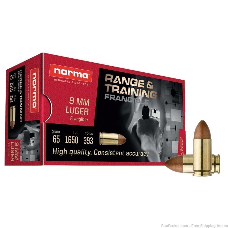 Free Ship!  1000rd Case Norma USA 9mm 65gr Frangible Training Ammo -img-0