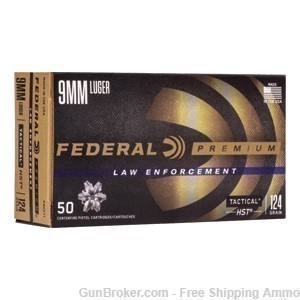 Free Shipping! Federal LE 9mm 124gr HST JHP Defense Ammo - 250d! P9HST1-img-0
