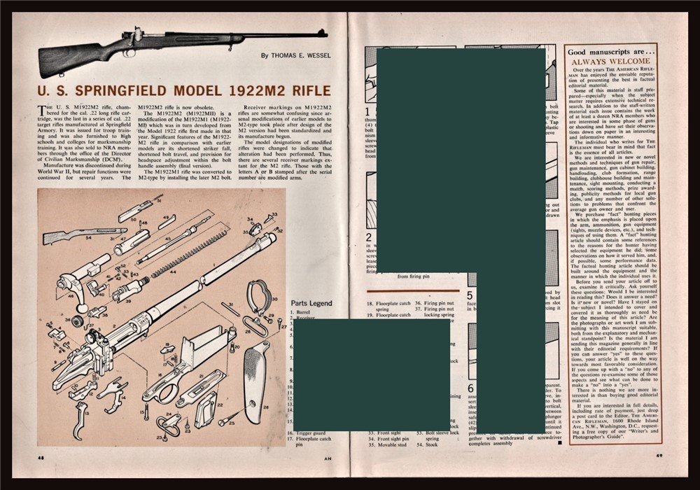 1962 U.S. SPRINGFIELD 1922M2 Rifle Parts List Assembly Disassembly Article-img-0