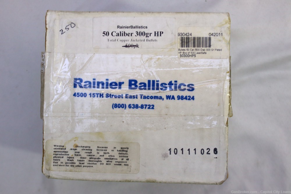 Lot of 250 Rainier Ballistics Bullets - .50AE, 300 Grain, Hollow Point-img-3