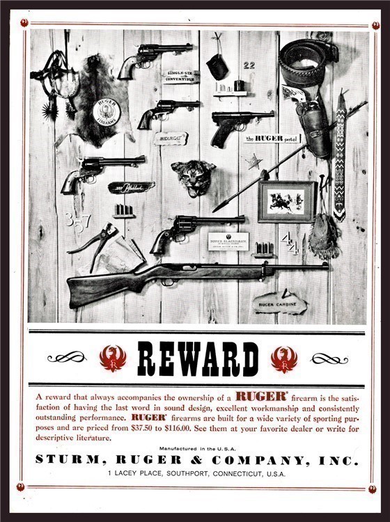 1962 RUGER Wall of Guns AD Bearcat Single-Six Blackhawk Revolver Carbine AD-img-0