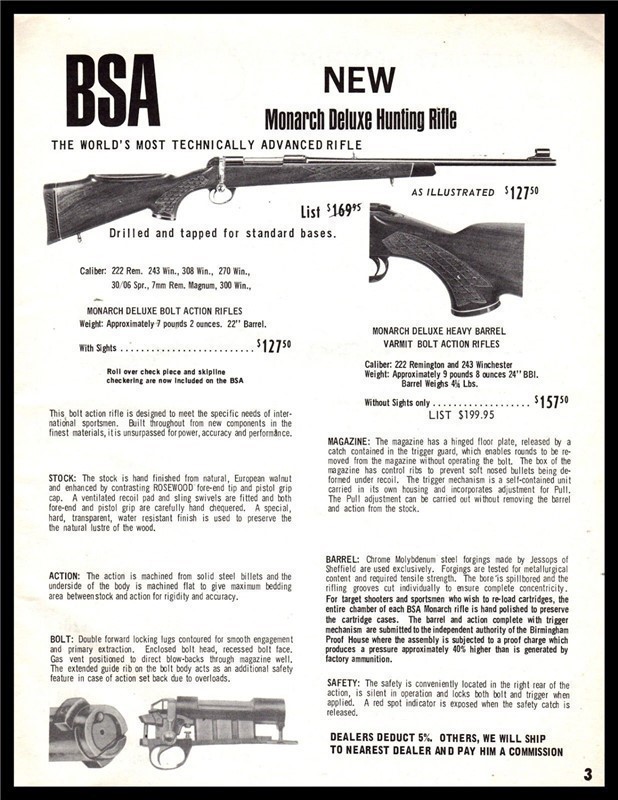1971 BSA Monarch Deluxe Bolt Action Rifle PRINT AD-img-0