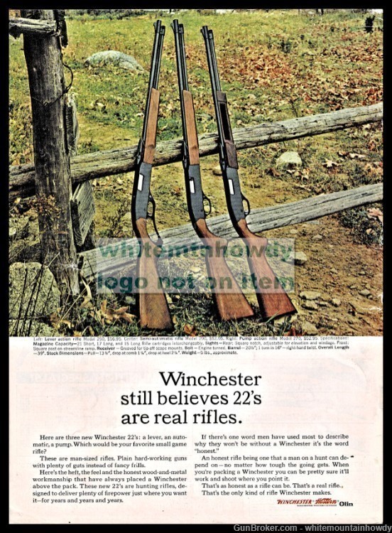 1963 WINCHESTER 250 Lever, 290 Semi-auto, 270 Pump .22 Rifle Original AD-img-0