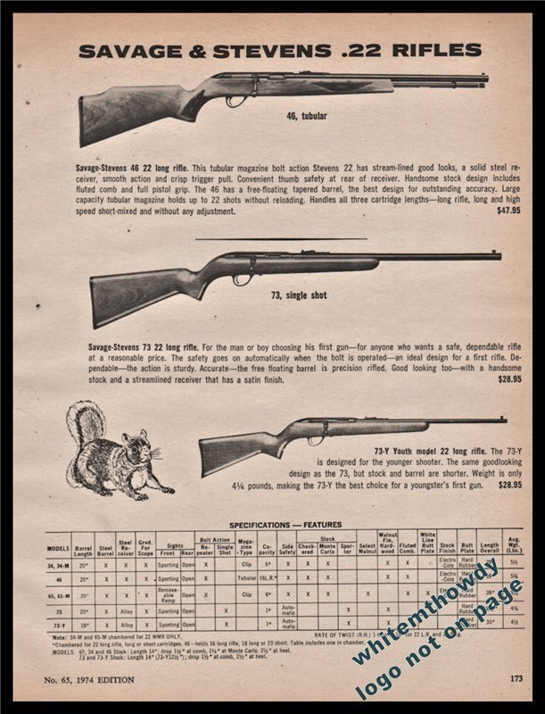 1974 SAVAGE STEVENS 46 72  73-Y Youth Rifle AD-img-0