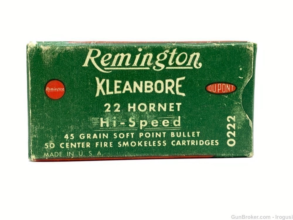 1946-60 Remington Kleanbore .22 Hornet Hi Speed 45 Gr SP Vintage FULL Box-img-0