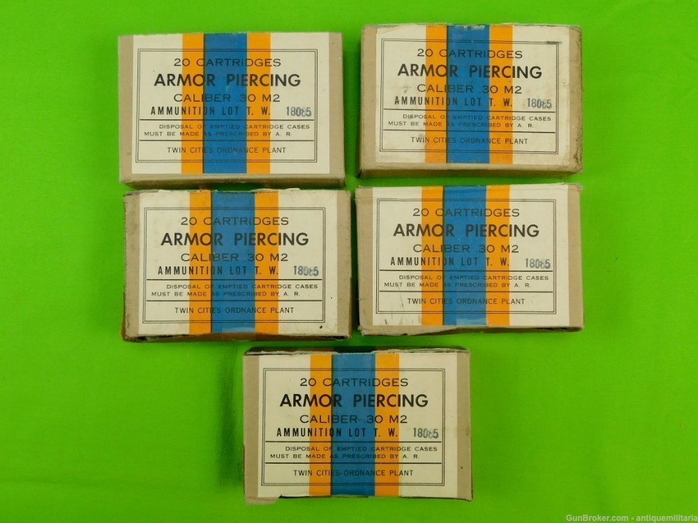 Set 5 US Vintage Armor Piercing Cal .30 M2 30-06 20 Round Ammo Box-img-0