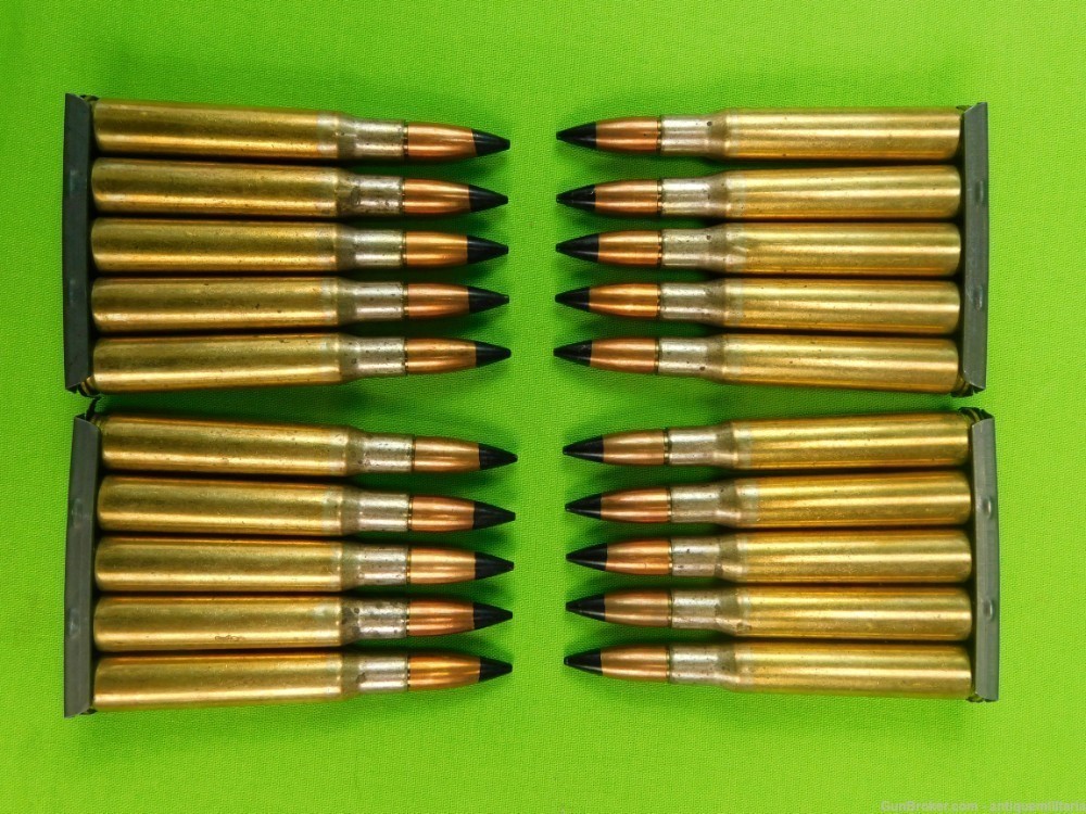 Set 2 US WW2 Armor Piercing Cal .30 M2 30-06 5 Round in Clip Ammo-img-1