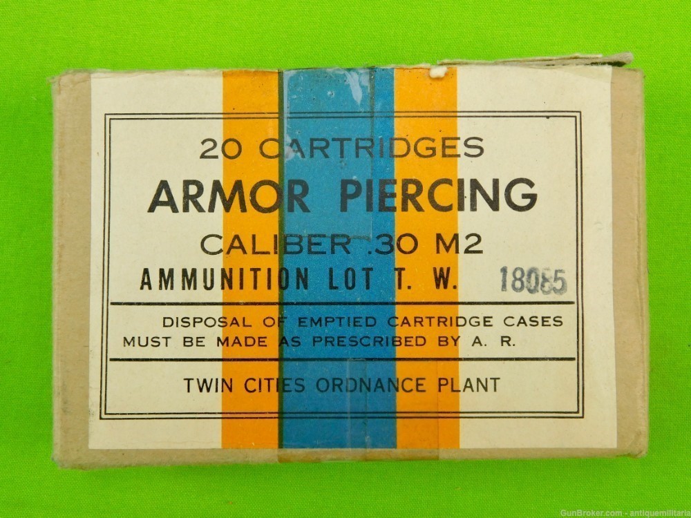 US WW2 Armor Piercing Cal .30 M2 30-06 20 Round Ammo Box-img-0
