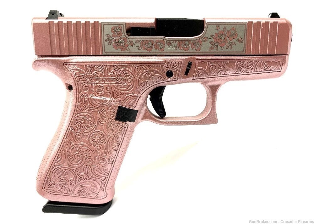 GLOCK 43X 9mm Pink “GLOCK & ROSES ENGRAVED ROSE GOLD”-img-1