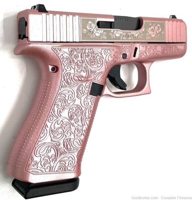 GLOCK 43X 9mm Pink “GLOCK & ROSES ENGRAVED ROSE GOLD”-img-5