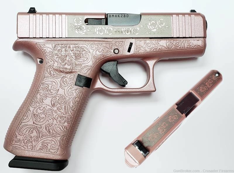 GLOCK 43X 9mm Pink “GLOCK & ROSES ENGRAVED ROSE GOLD”-img-4
