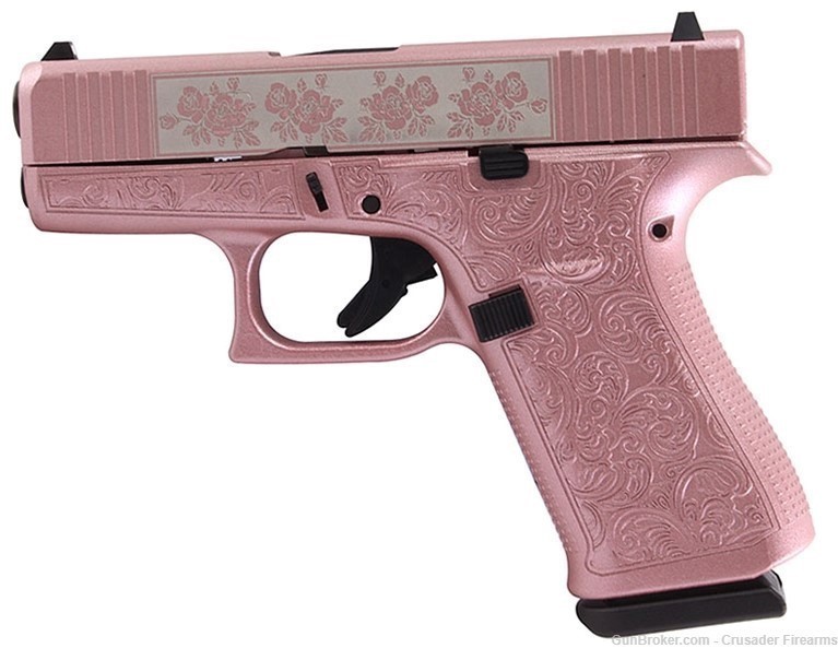 GLOCK 43X 9mm Pink “GLOCK & ROSES ENGRAVED ROSE GOLD”-img-0