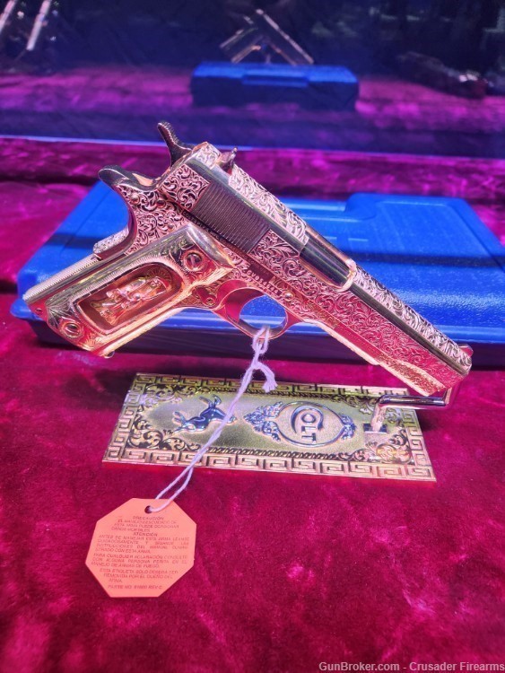  COLT 1911 38SUPER  GOLD PLATED & ENGRAVED MASTERPIECE  & Gold Grips-img-0