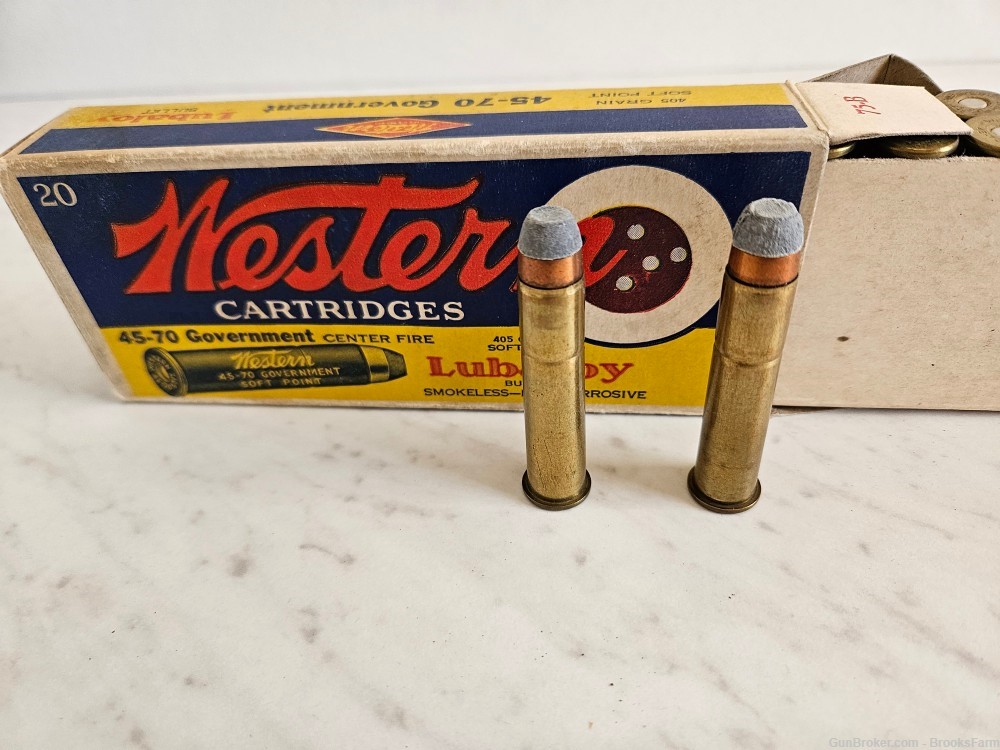 Vintage Western Bullseye 20 Cartridges 45-70 Govt Lubaloy-img-1
