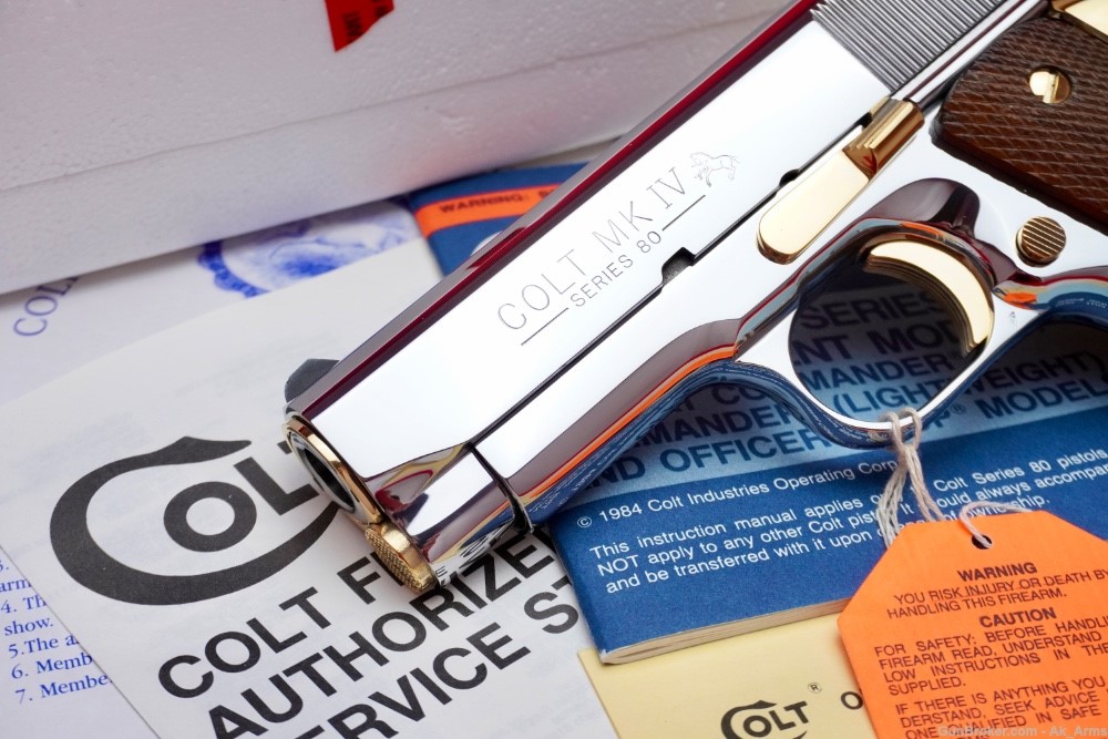 1987 Colt Officers MKIV .45ACP In Box *BRIGHT STAINLESS/GOLD FINISH*-img-1