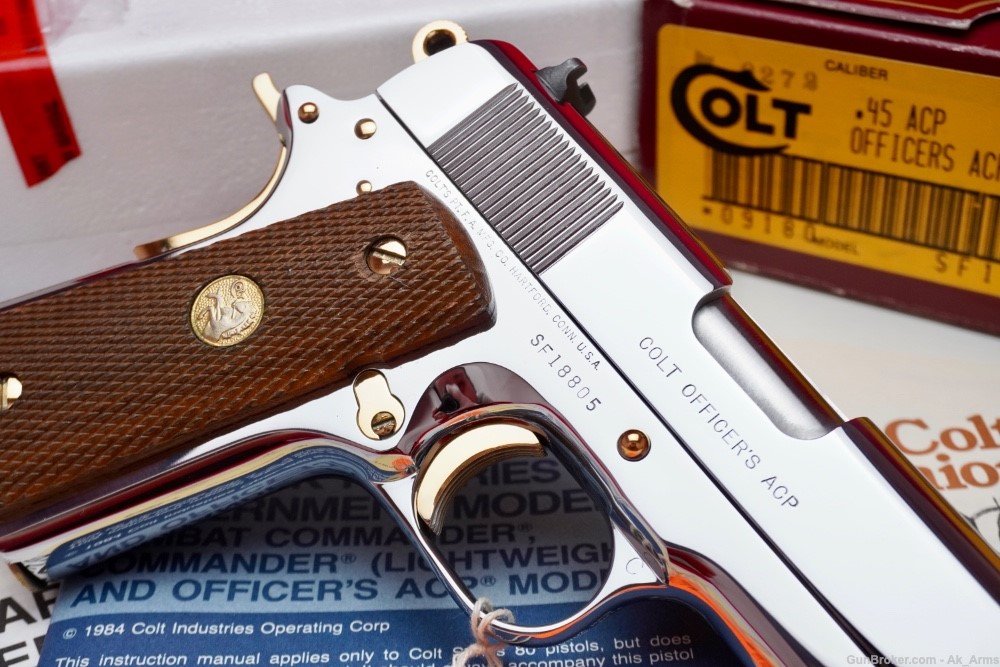 1987 Colt Officers MKIV .45ACP In Box *BRIGHT STAINLESS/GOLD FINISH*-img-6