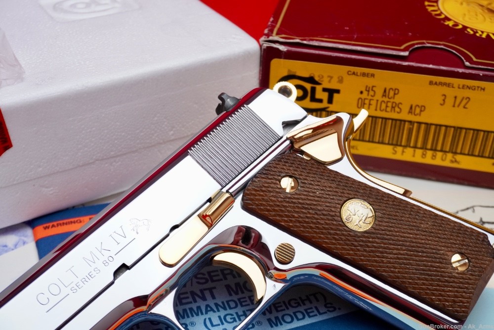 1987 Colt Officers MKIV .45ACP In Box *BRIGHT STAINLESS/GOLD FINISH*-img-2