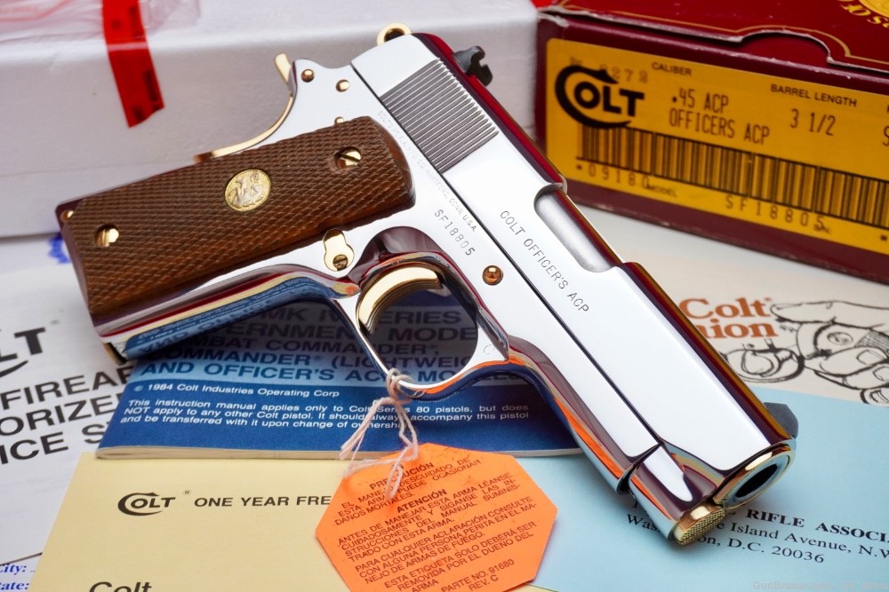 1987 Colt Officers MKIV .45ACP In Box *BRIGHT STAINLESS/GOLD FINISH*-img-4