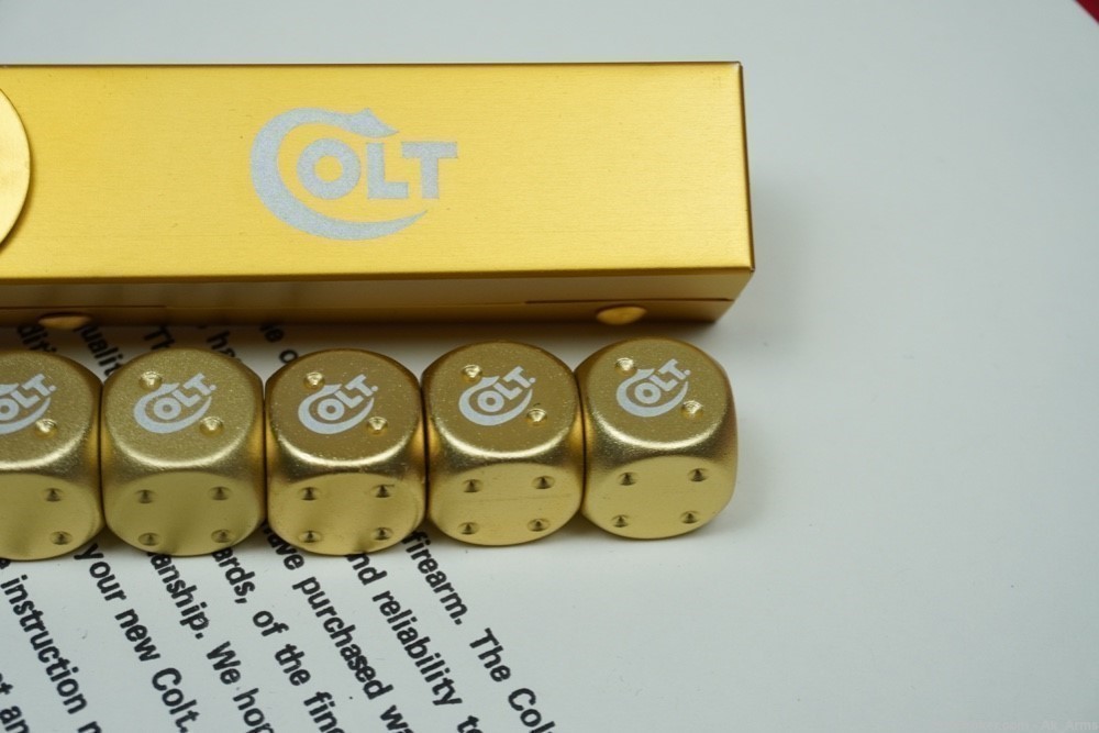 Very Scarce Colt Set Of 5 Brass Dice In Case Collector!-img-2