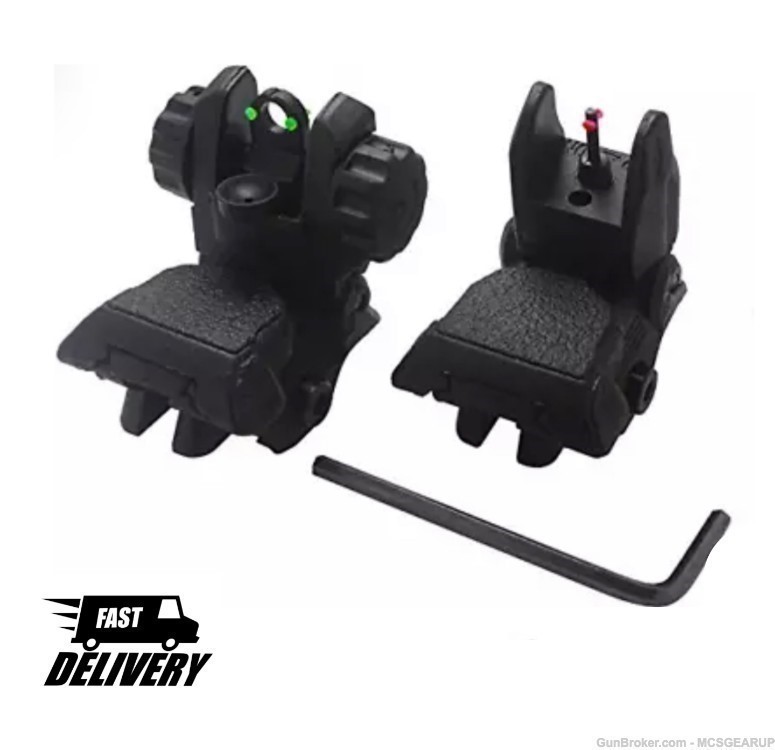 AR15 Flip Up Sights Front And Rear Polymer Red And Green Dots Fast Shipping-img-0