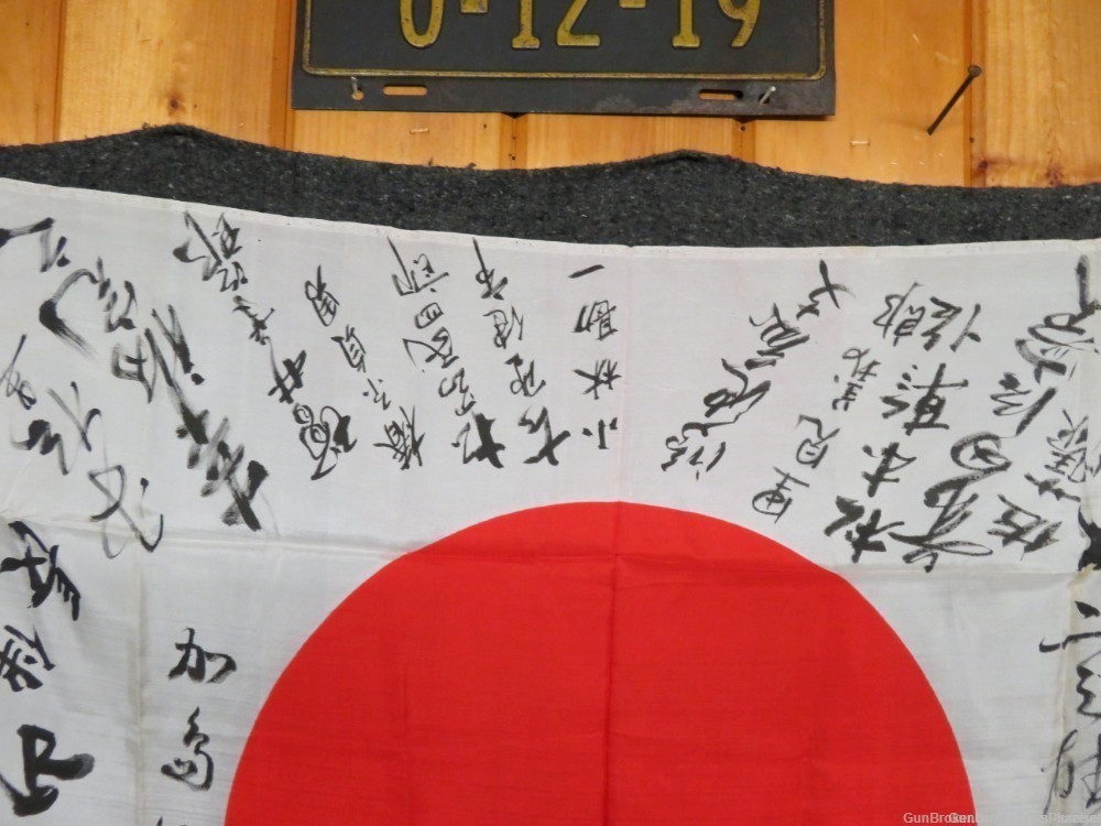 JAPANESE WWII HINOMARU MEATBALL FLAG W/ SIGNED KANJI & TEMPLE STAMP-img-11