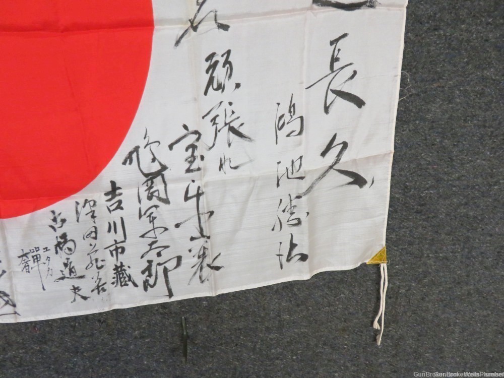 JAPANESE WWII HINOMARU MEATBALL FLAG W/ SIGNED KANJI & TEMPLE STAMP-img-5
