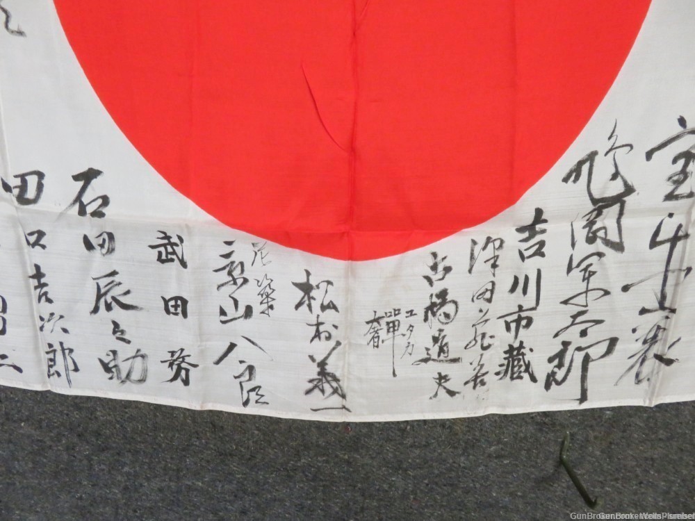 JAPANESE WWII HINOMARU MEATBALL FLAG W/ SIGNED KANJI & TEMPLE STAMP-img-4
